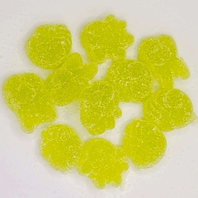 Douceurs à la gomme en forme de fruits à infusion de couleur mixte et enduites de sucre