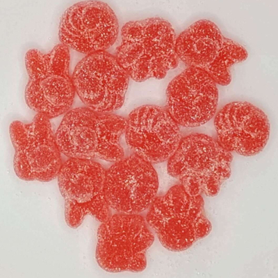 Douceurs à la gomme en forme de fruits à infusion de couleur mixte et enduites de sucre