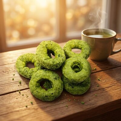 Anneaux croustillants de matcha - Fusion rafraîchissante de matcha et de céréales, collation en forme d'anneau croustillant léger, sans culpabilité polyvalente pour toutes les occasions