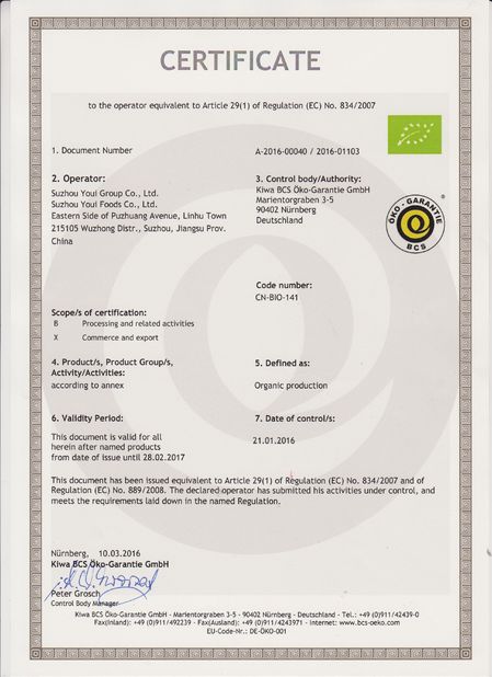 Chine Suzhou Joywell Taste Co.,Ltd Certifications